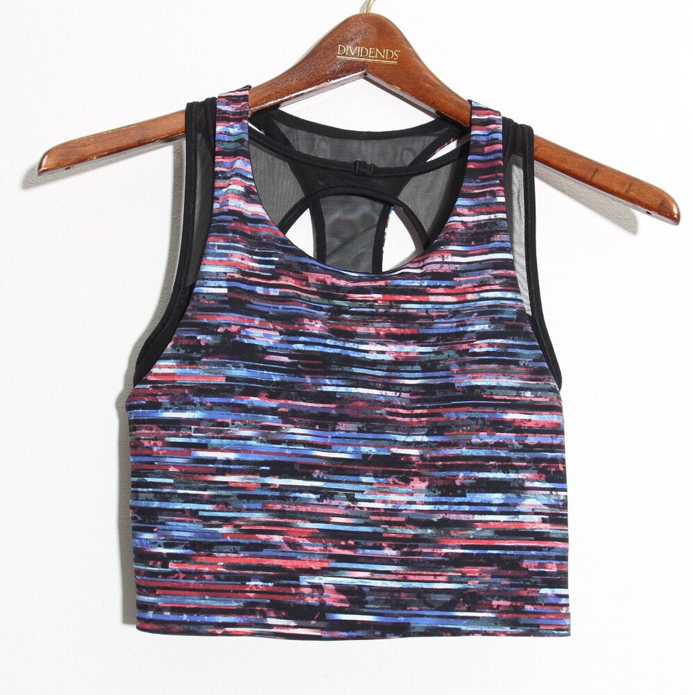 Lululemon Break Free Tank *Nulux Hinshu Alpine White Multi / Black Mesh Bra Sz 4